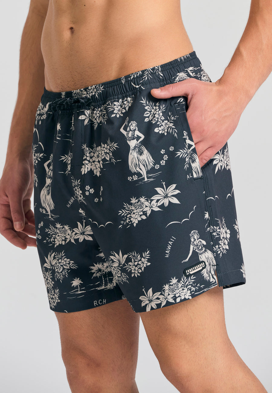 Pantaloni scurți de baie pentru bărbați cu imprimeu floral - Negri