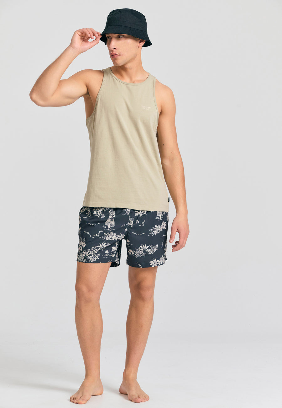Pantaloni scurți de baie pentru bărbați cu imprimeu floral - Negri
