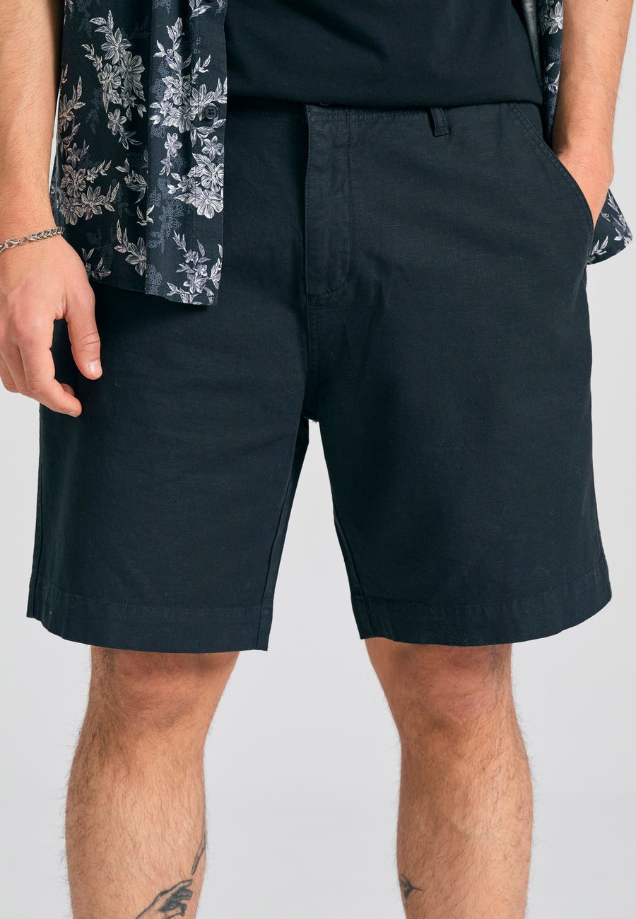 Pantaloni scurți chino lejeri din amestec de in - Albastru-negru