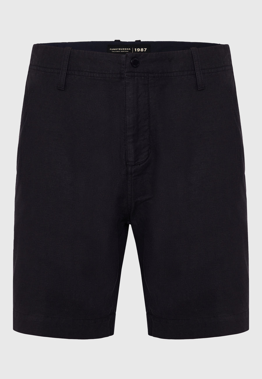 Pantaloni scurți chino lejeri din amestec de in - Albastru-negru