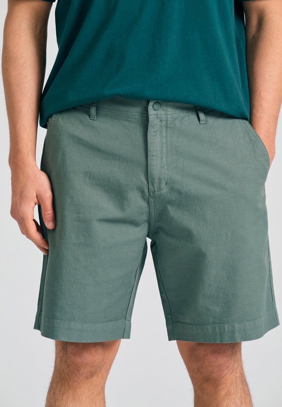 Pantaloni scurți chino lejer din amestec de in - Verde mineral
