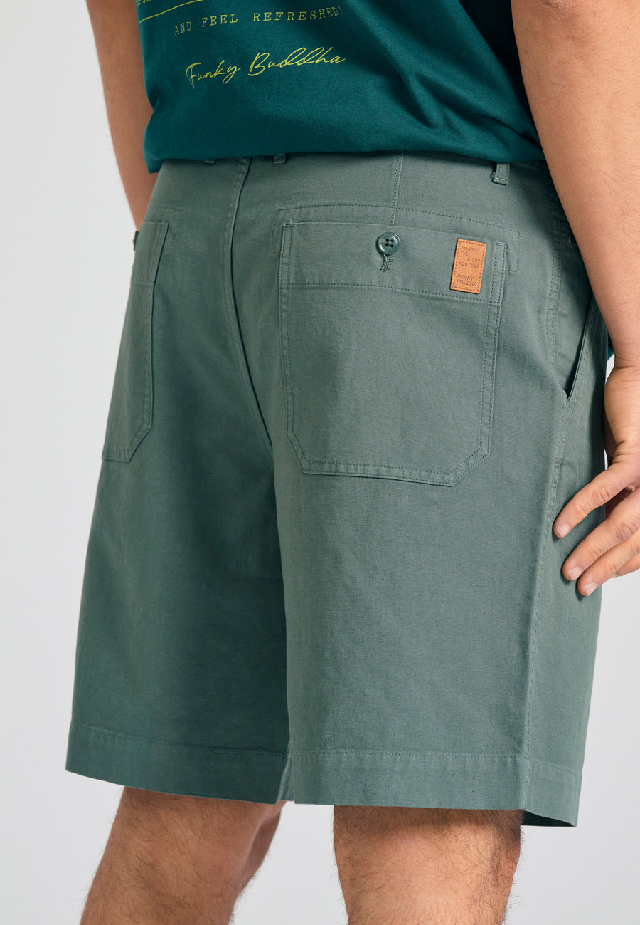 Pantaloni scurți chino lejer din amestec de in - Verde mineral