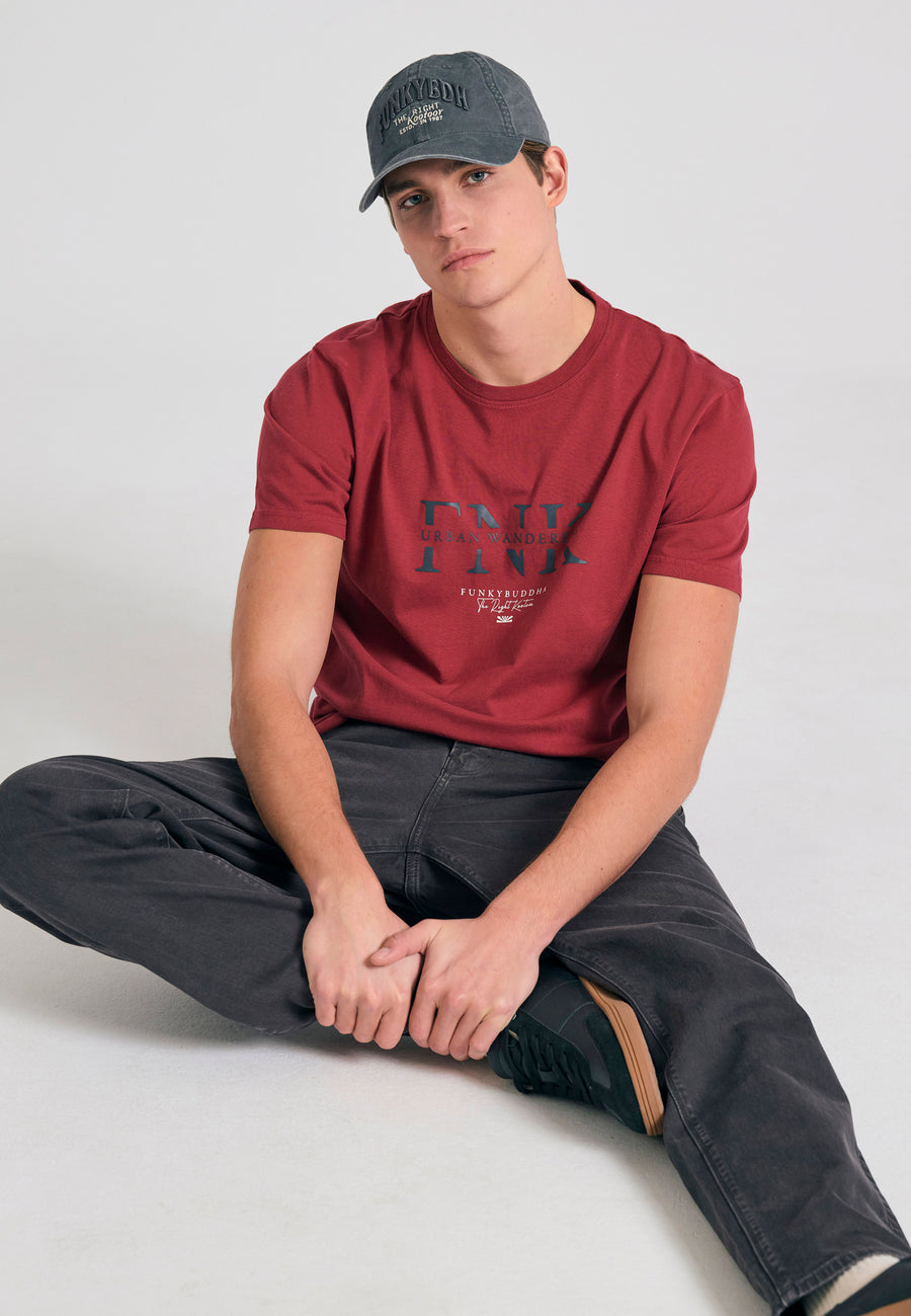 Tricou din bumbac organic cu imprimeu de logo - Roșu vin