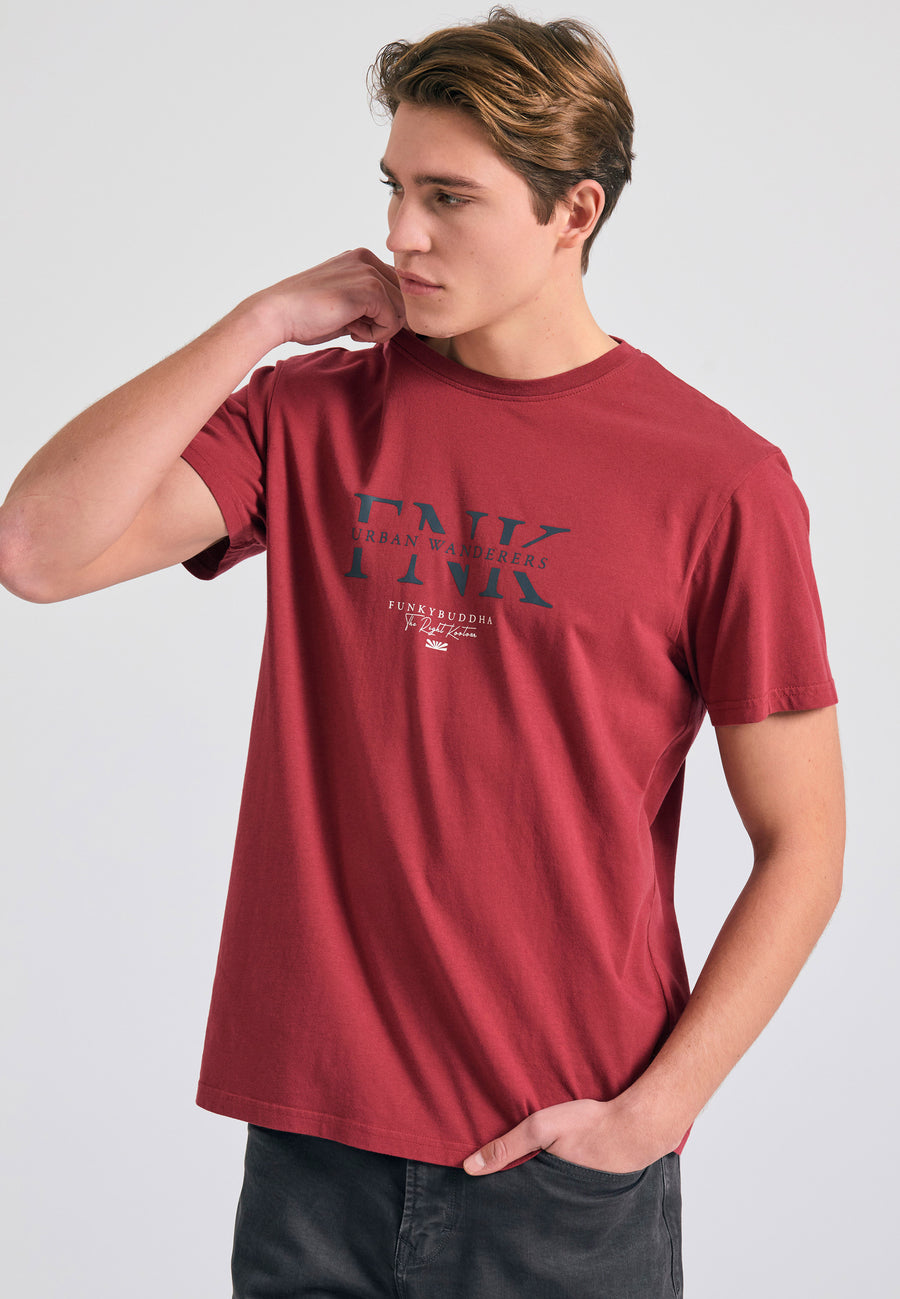 Tricou din bumbac organic cu imprimeu de logo - Roșu vin