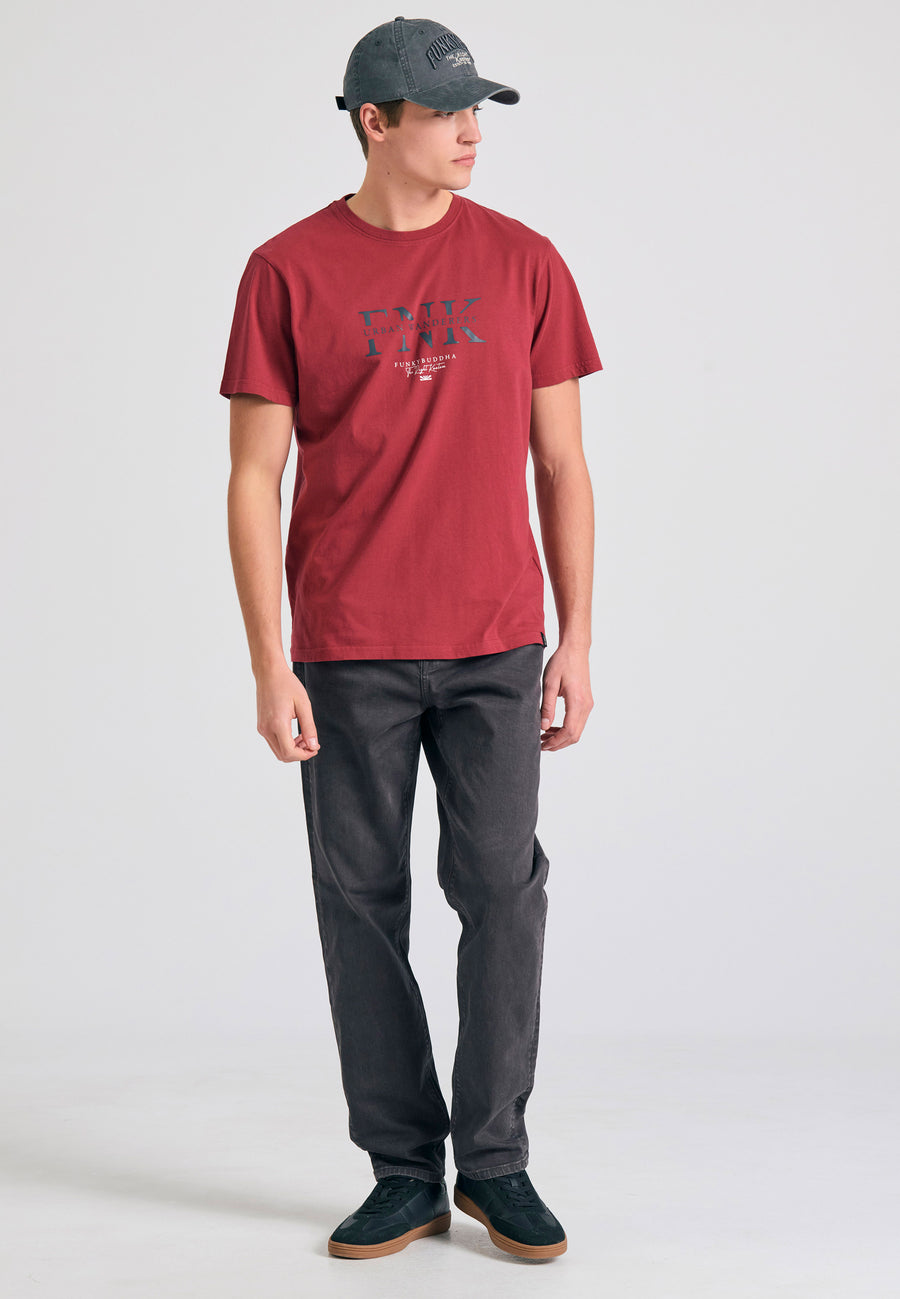 Tricou din bumbac organic cu imprimeu de logo - Roșu vin