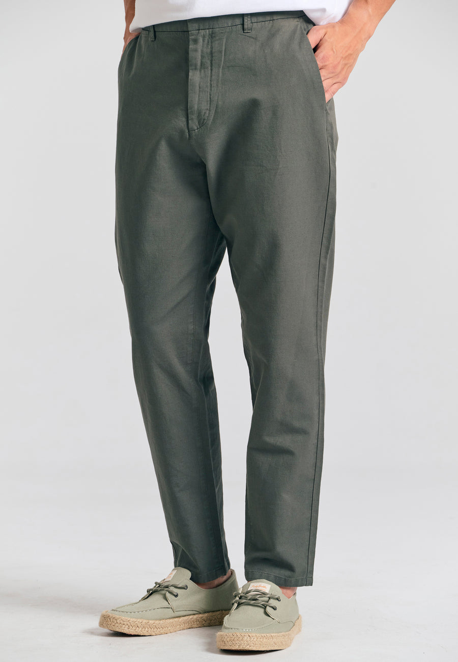 Comfort fit linen blend chino pants - Dusty green