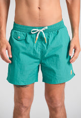 Men's plain swim shorts with decorative pocket - Carribean green
