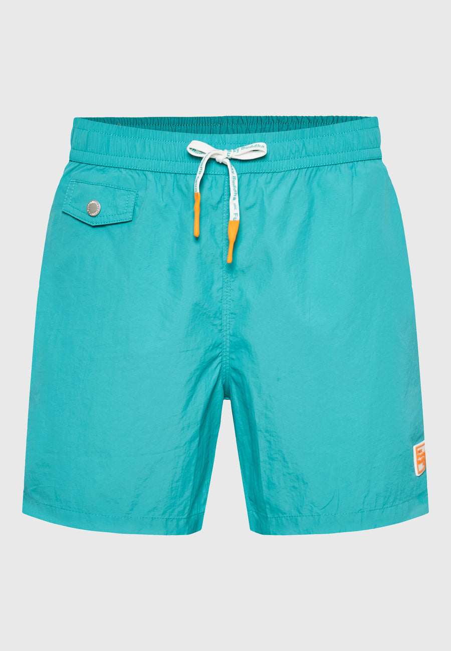 Pantaloni scurți de baie simpli pentru bărbați cu buzunar decorativ - Verde caraibian
