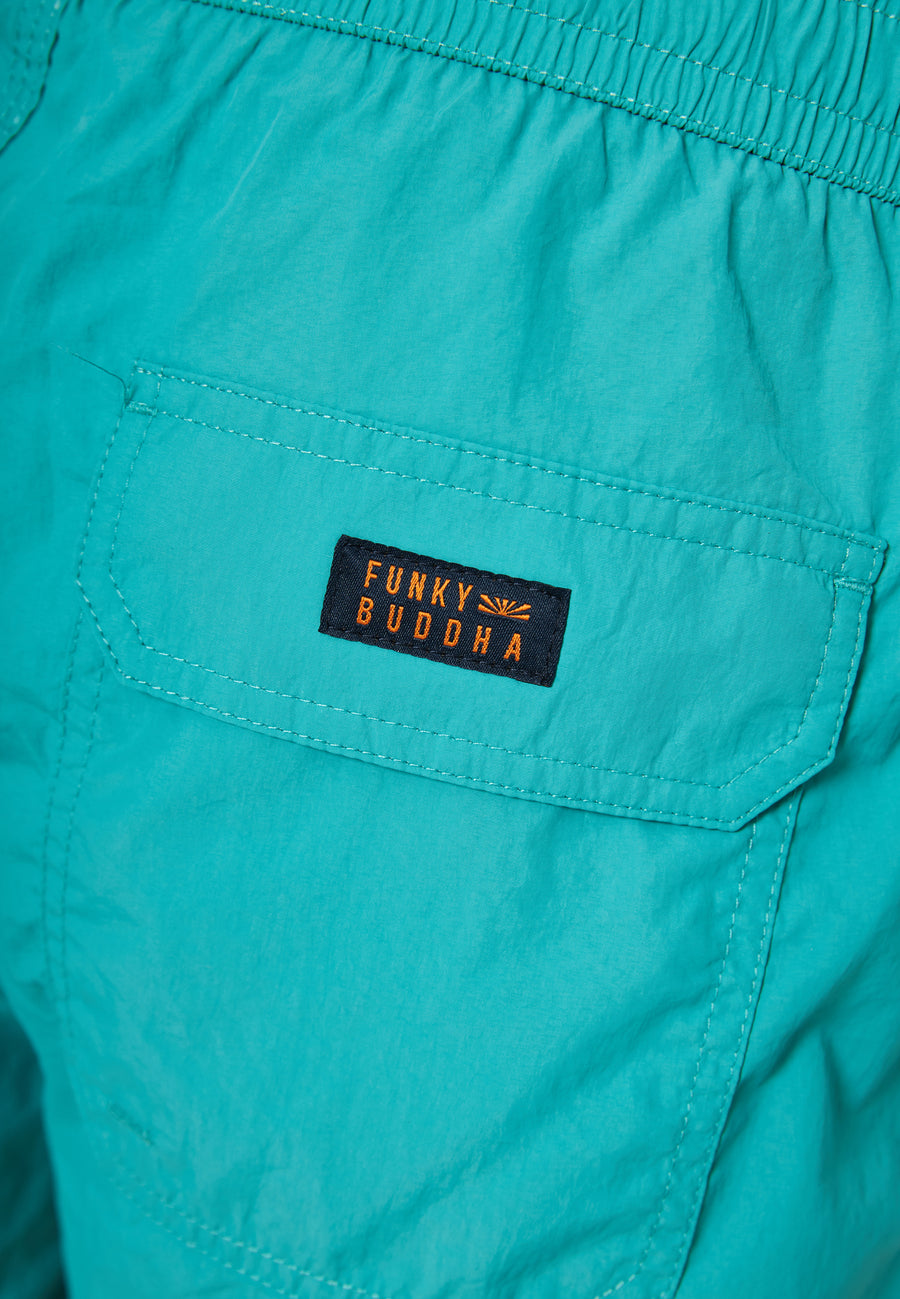 Pantaloni scurți de baie simpli pentru bărbați cu buzunar decorativ - Verde caraibian