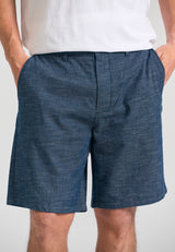 Pantaloni scurți chino vopsiți în fire pentru bărbați, cu croială confortabilă și bandă elastică - Denim