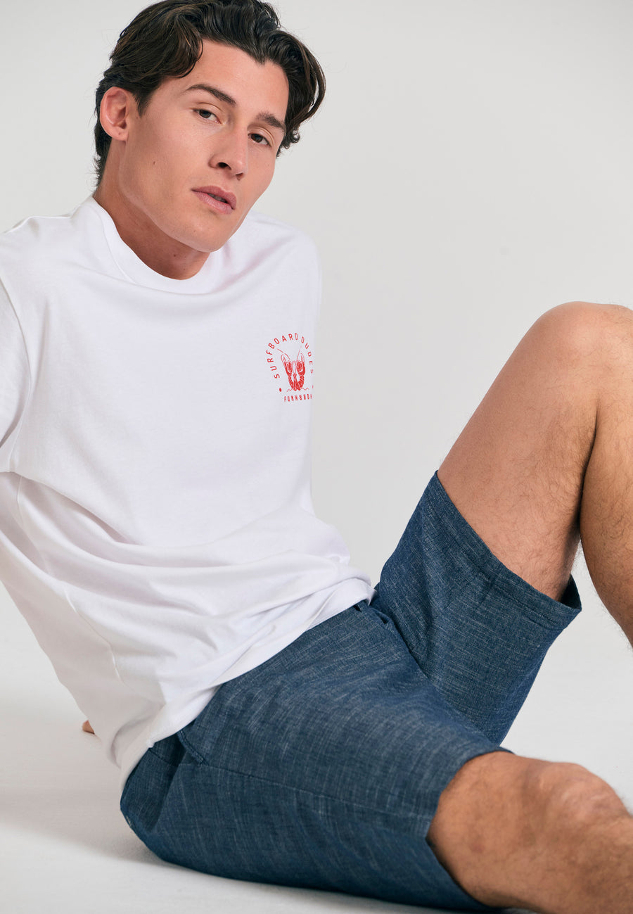 Pantaloni scurți chino vopsiți în fire pentru bărbați, cu croială confortabilă și bandă elastică - Denim