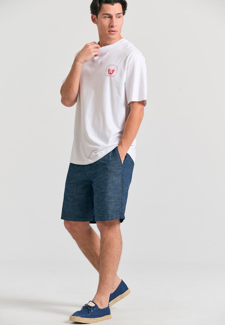 Pantaloni scurți chino vopsiți în fire pentru bărbați, cu croială confortabilă și bandă elastică - Denim