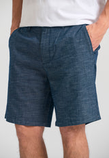 Pantaloni scurți chino vopsiți în fire pentru bărbați, cu croială confortabilă și bandă elastică - Denim