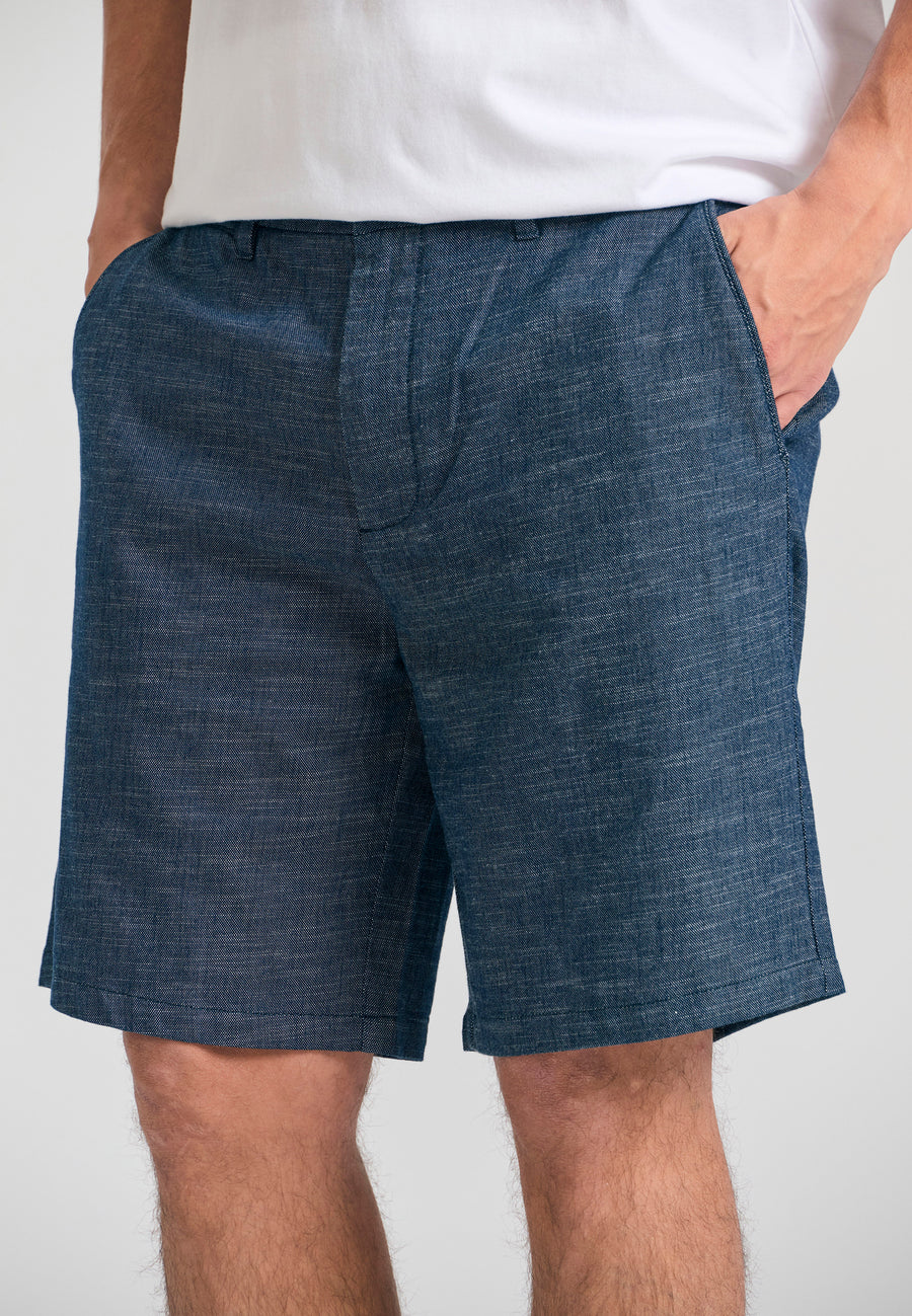Pantaloni scurți chino vopsiți în fire pentru bărbați, cu croială confortabilă și bandă elastică - Denim