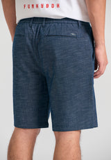 Pantaloni scurți chino vopsiți în fire pentru bărbați, cu croială confortabilă și bandă elastică - Denim