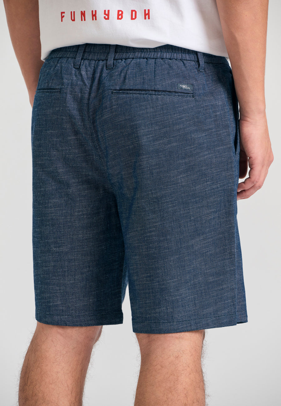 Pantaloni scurți chino vopsiți în fire pentru bărbați, cu croială confortabilă și bandă elastică - Denim