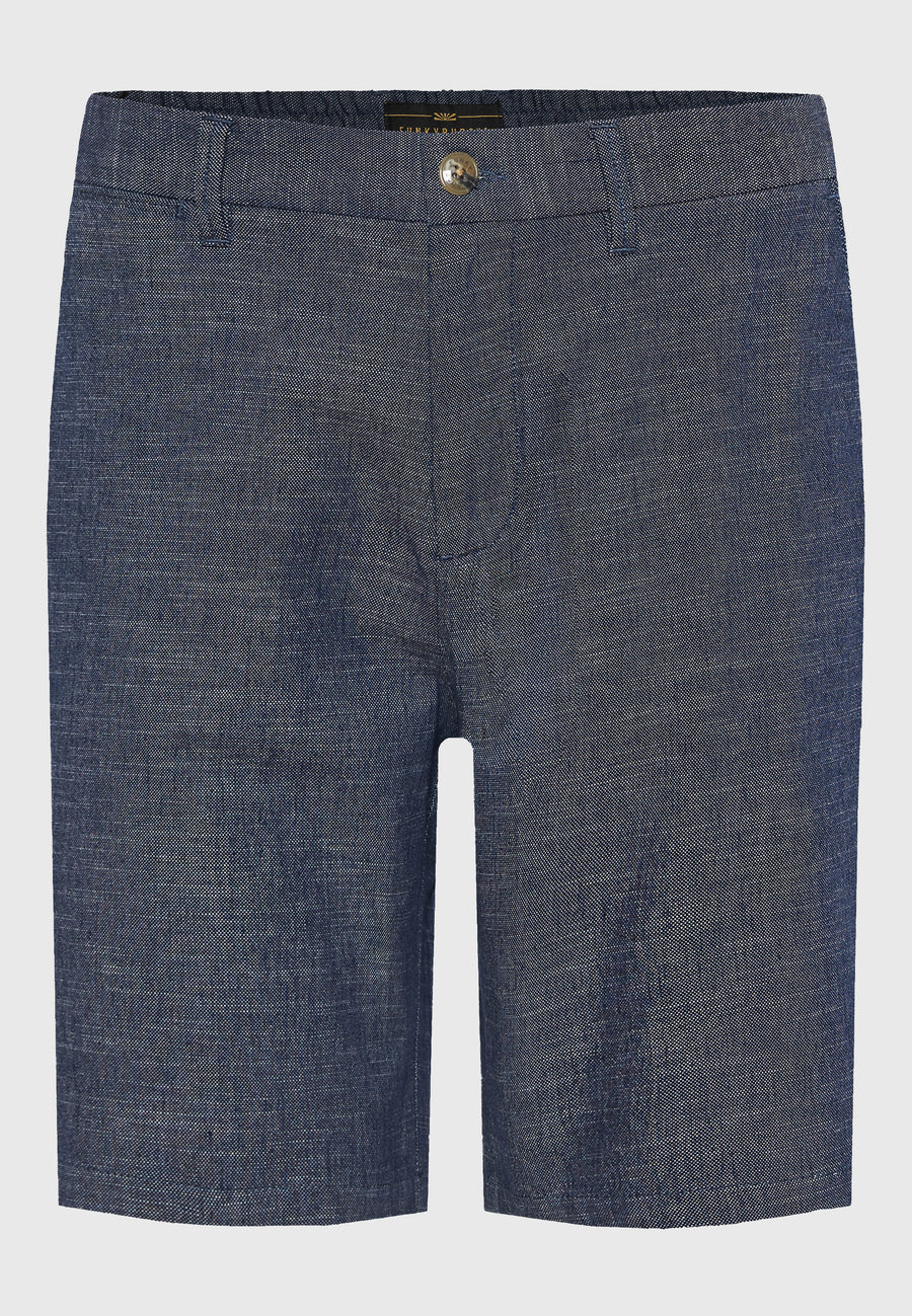 Pantaloni scurți chino vopsiți în fire pentru bărbați, cu croială confortabilă și bandă elastică - Denim