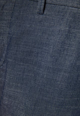 Pantaloni scurți chino vopsiți în fire pentru bărbați, cu croială confortabilă și bandă elastică - Denim