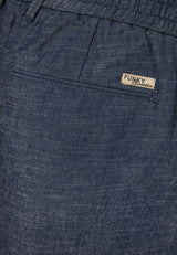Pantaloni scurți chino vopsiți în fire pentru bărbați, cu croială confortabilă și bandă elastică - Denim