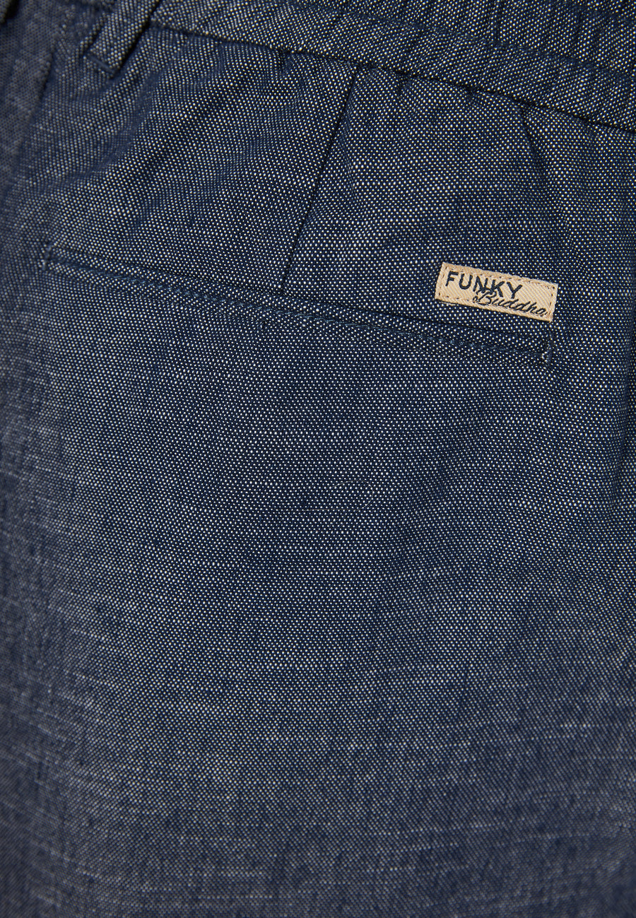 Pantaloni scurți chino vopsiți în fire pentru bărbați, cu croială confortabilă și bandă elastică - Denim