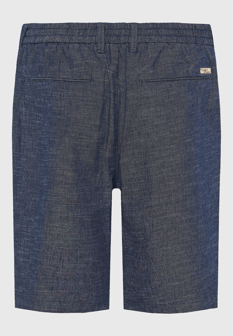 Pantaloni scurți chino vopsiți în fire pentru bărbați, cu croială confortabilă și bandă elastică - Denim