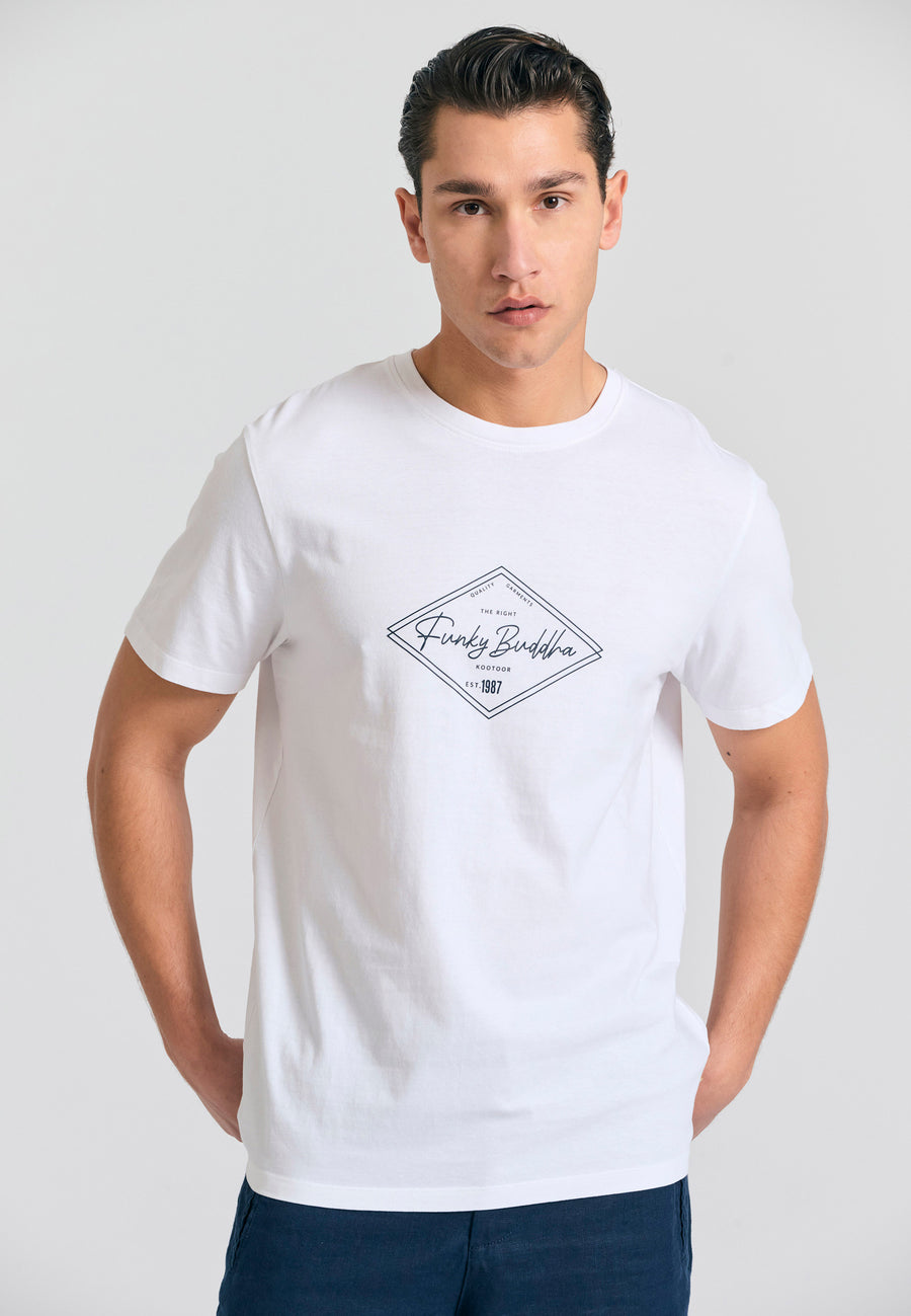 Tricou cu imprimeu Funky Buddha - Alb