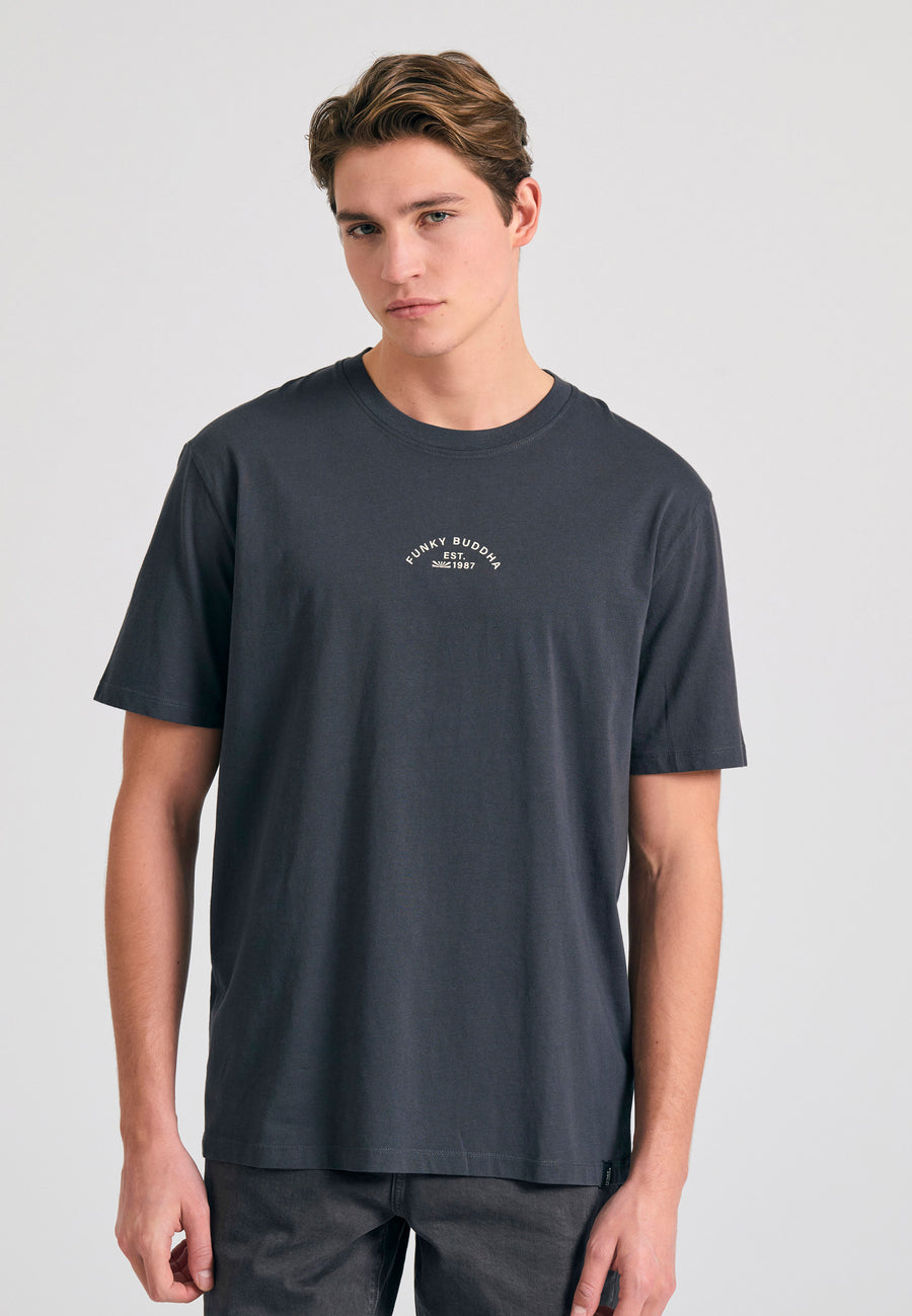 Tricou cu croială lejeră și imprimeu artistic pe spate - Antracit