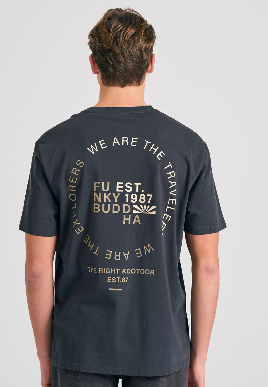 Tricou cu croială lejeră și imprimeu artistic pe spate - Antracit