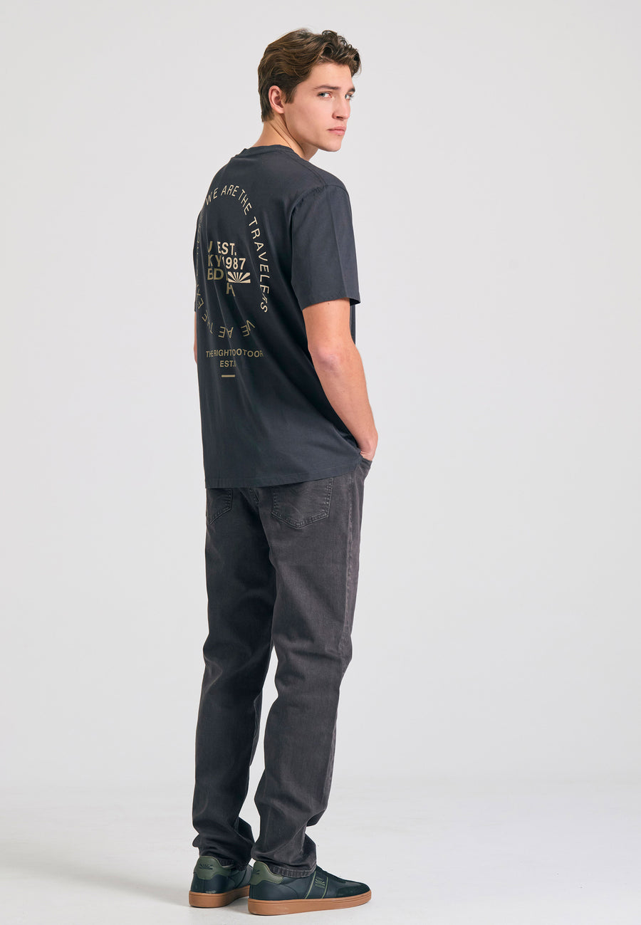 Tricou cu croială lejeră și imprimeu artistic pe spate - Antracit