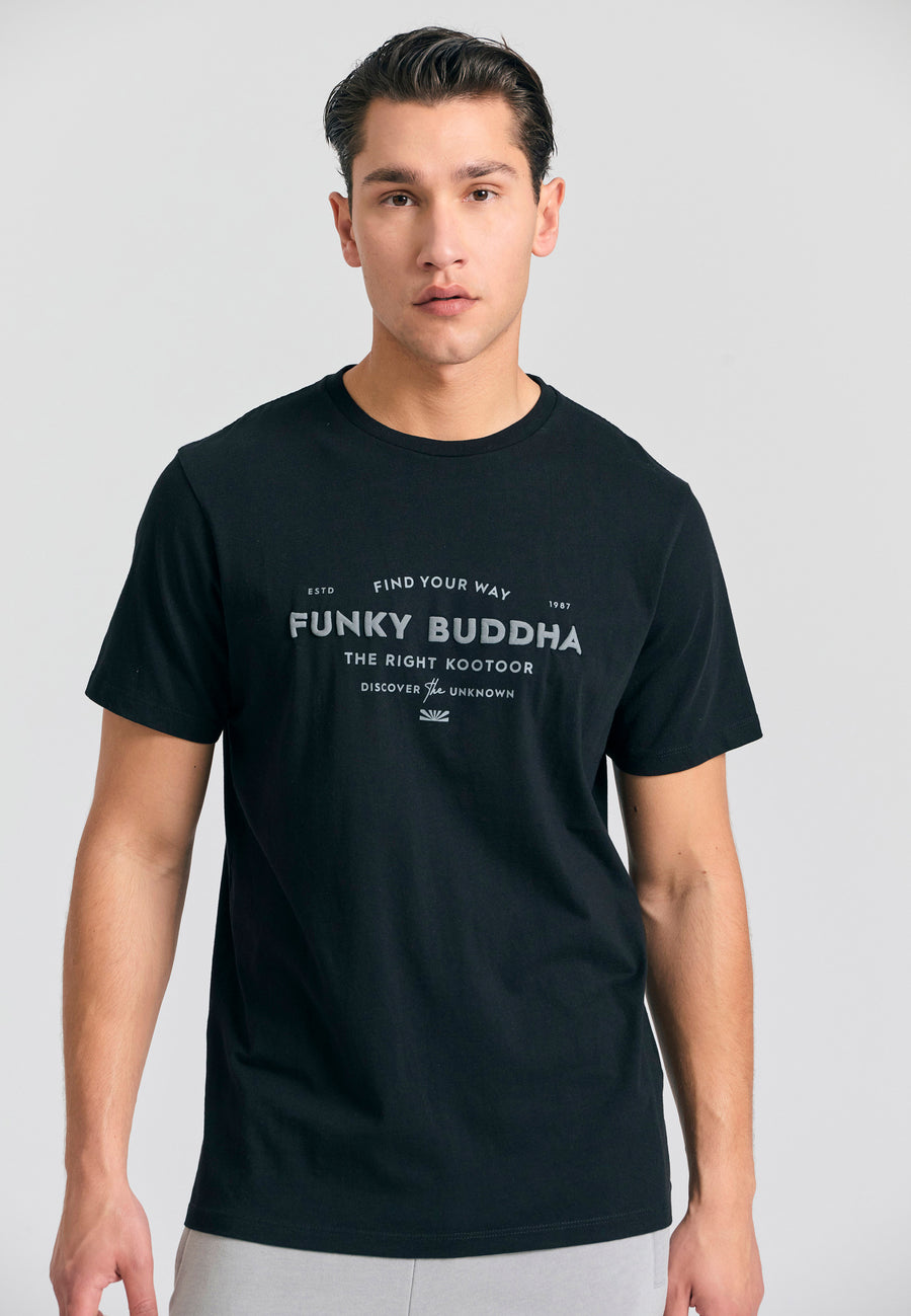 Tricou din bumbac organic cu imprimeu în relief - Negru