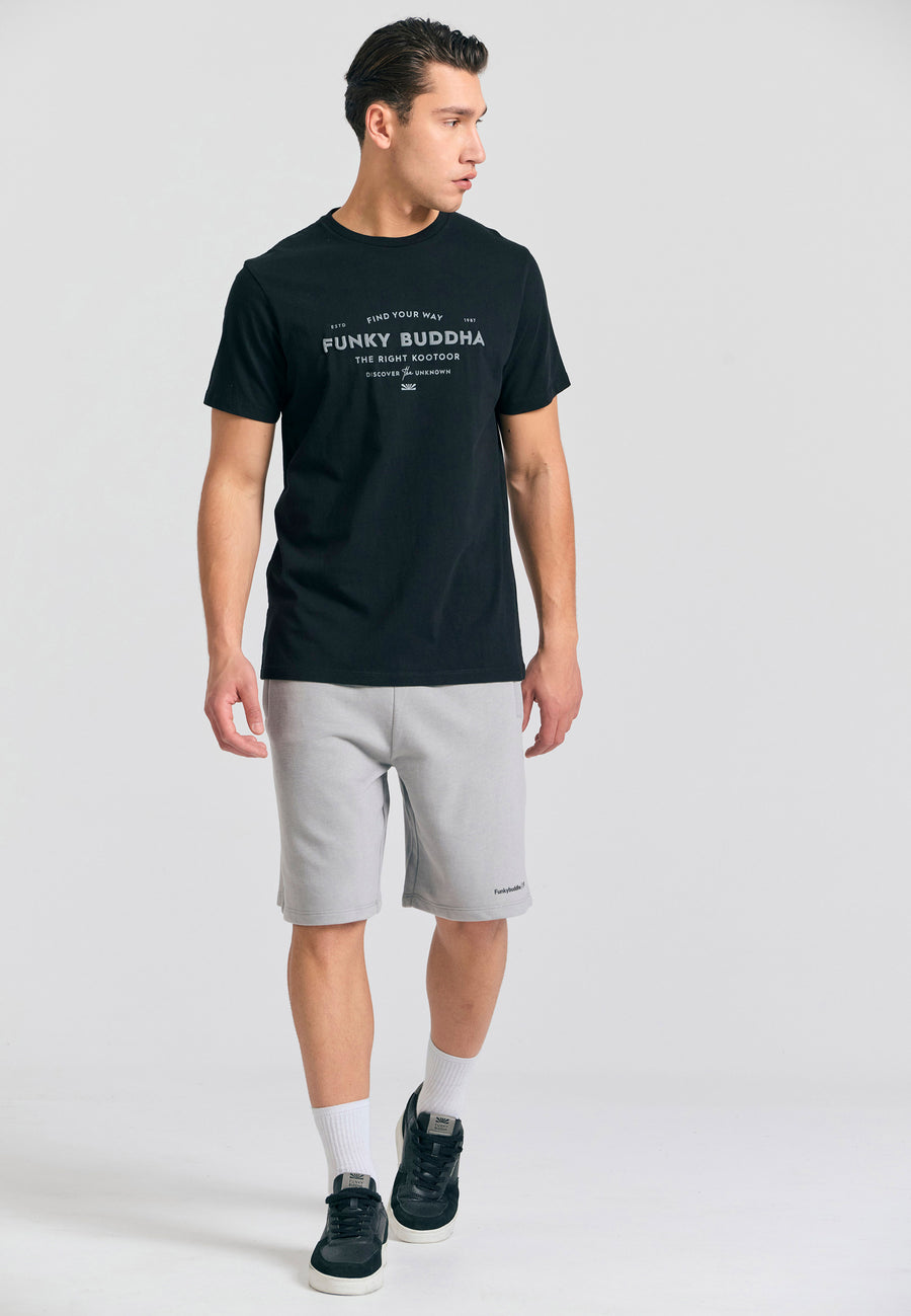 Tricou din bumbac organic cu imprimeu în relief - Negru