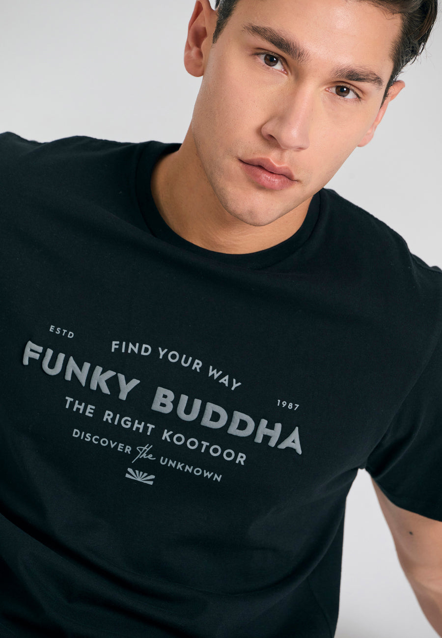 Tricou din bumbac organic cu imprimeu în relief - Negru