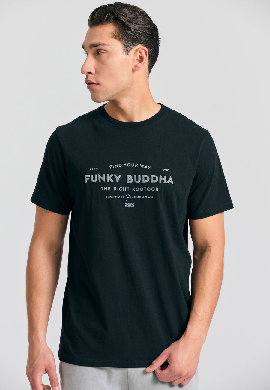 Tricou din bumbac organic cu imprimeu în relief - Negru