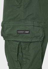 Pantaloni cargo bărbătești cu manșetă la tiv - Verde prăfuit
