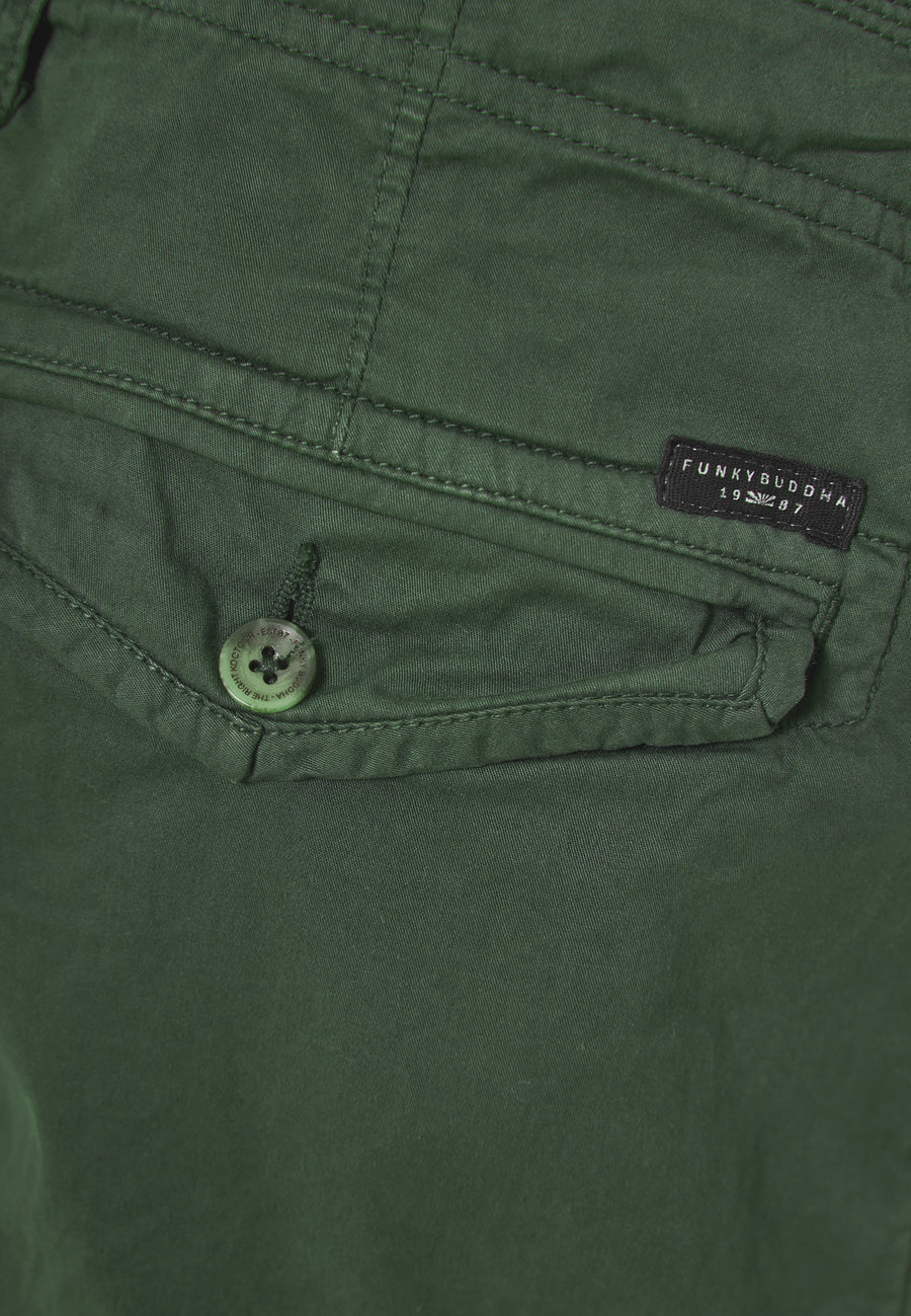Pantaloni cargo bărbătești cu manșetă la tiv - Verde prăfuit