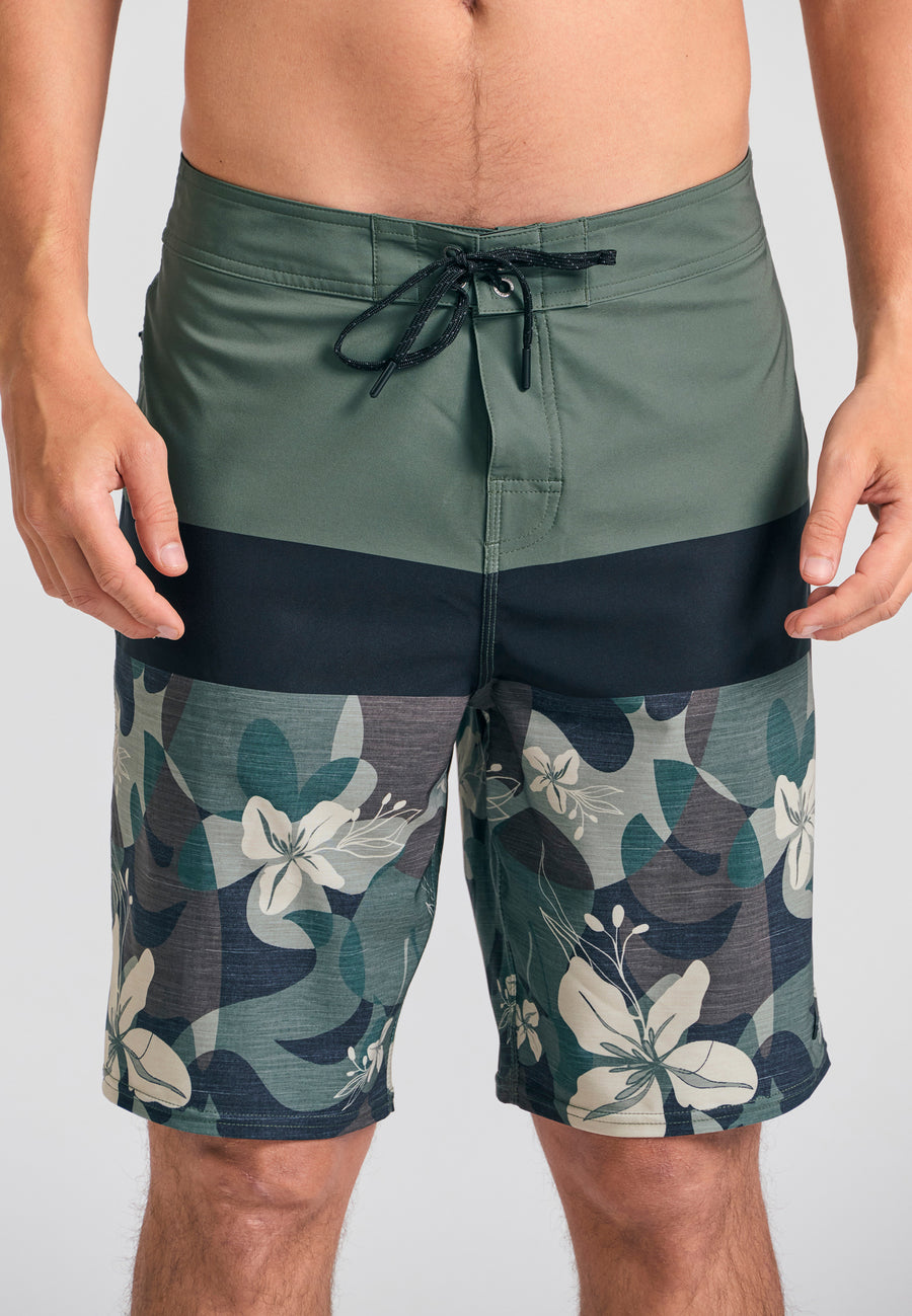 Pantaloni scurți de boardshort pentru bărbați cu imprimeu floral - Kaki