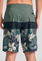 Pantaloni scurți de boardshort pentru bărbați cu imprimeu floral - Kaki