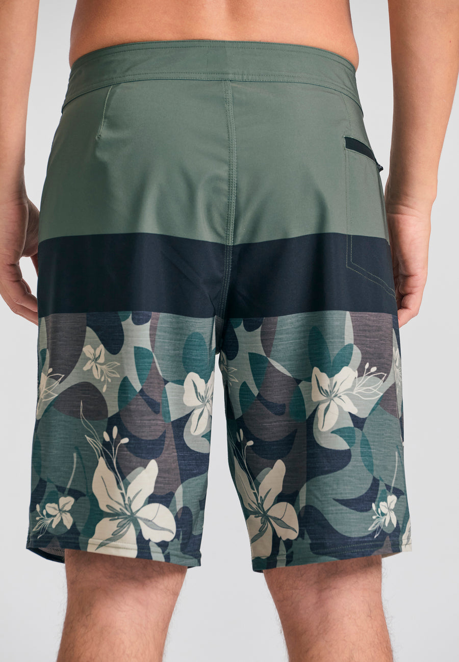 Pantaloni scurți de boardshort pentru bărbați cu imprimeu floral - Kaki