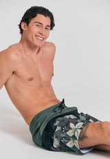 Pantaloni scurți de boardshort pentru bărbați cu imprimeu floral - Kaki