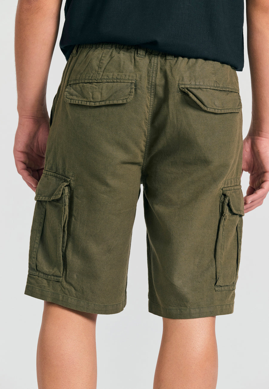 Pantaloni scurți cargo lejeri din amestec de in - Kaki