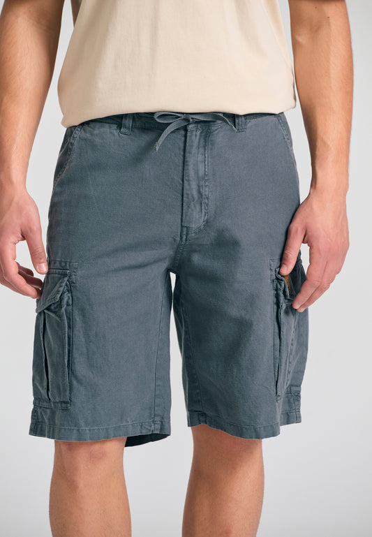 Pantaloni scurți cargo lejeri din amestec de in - Gri oțel