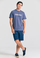 Tricou cu imprimeu decolorat pe piept - Indigo