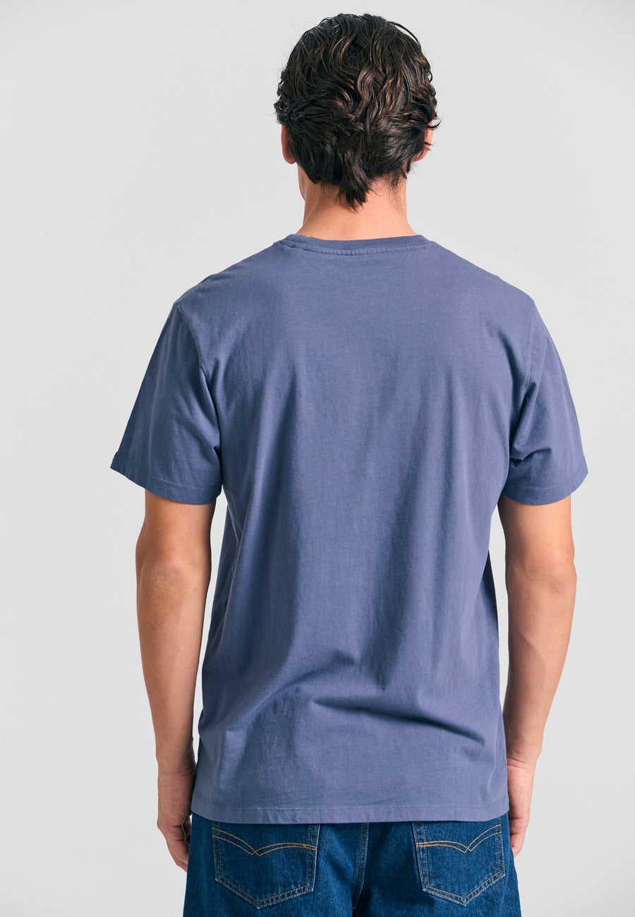 Tricou cu imprimeu decolorat pe piept - Indigo
