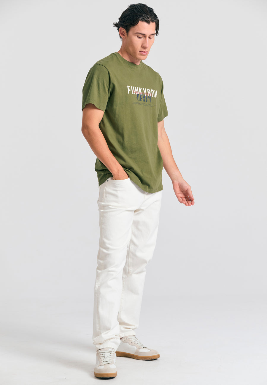 Tricou cu imprimeu decolorat pe piept - Kaki