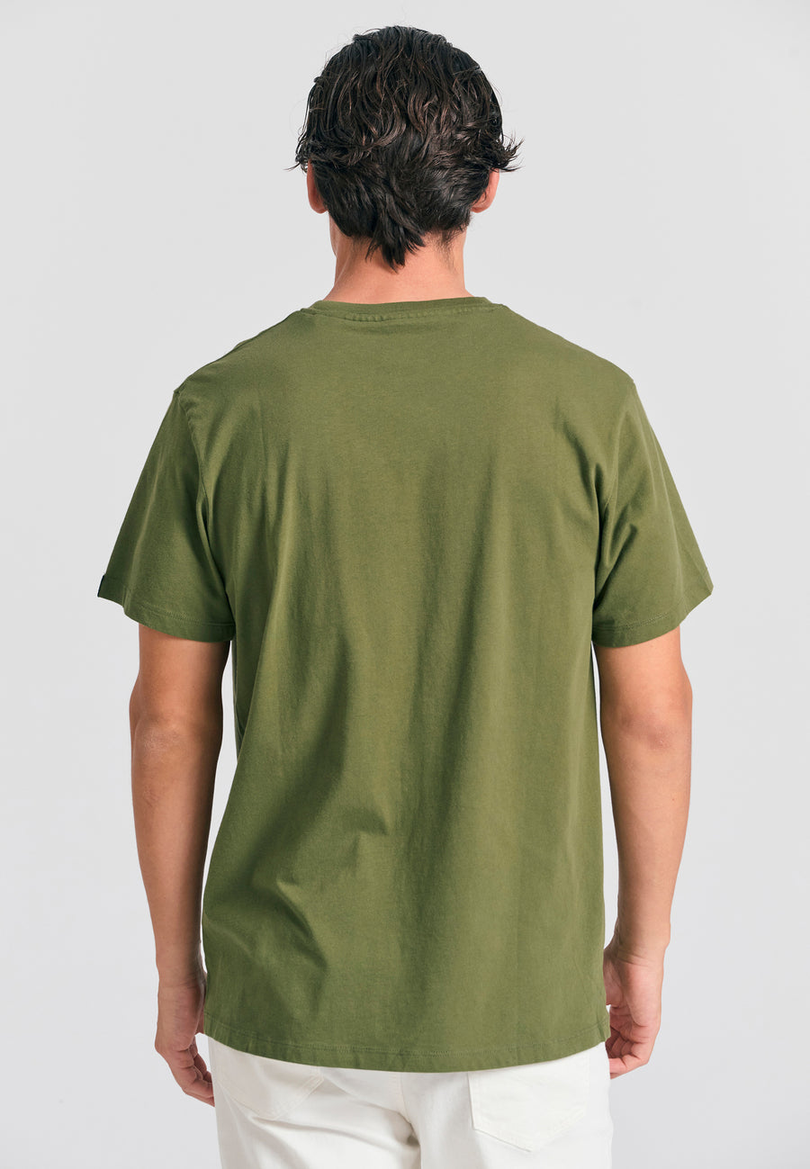 Tricou cu imprimeu decolorat pe piept - Kaki