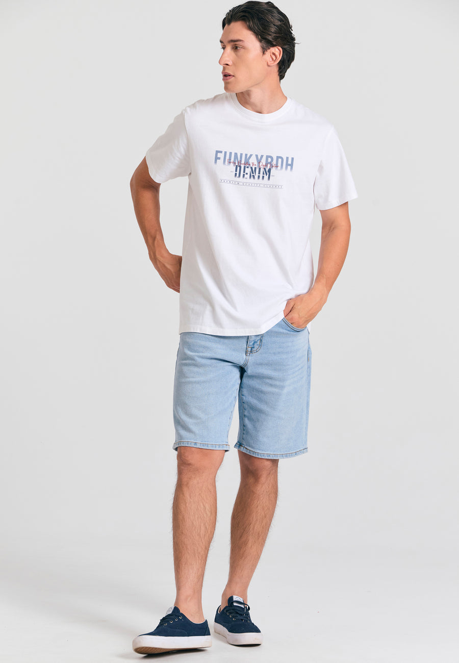 Tricou cu imprimeu decolorat pe piept - Alb