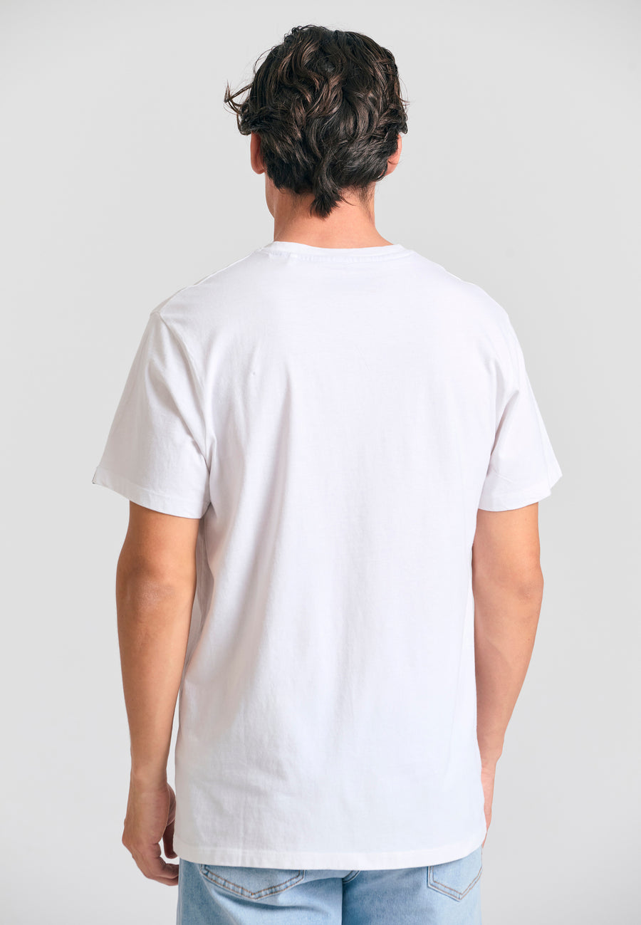 Tricou cu imprimeu decolorat pe piept - Alb