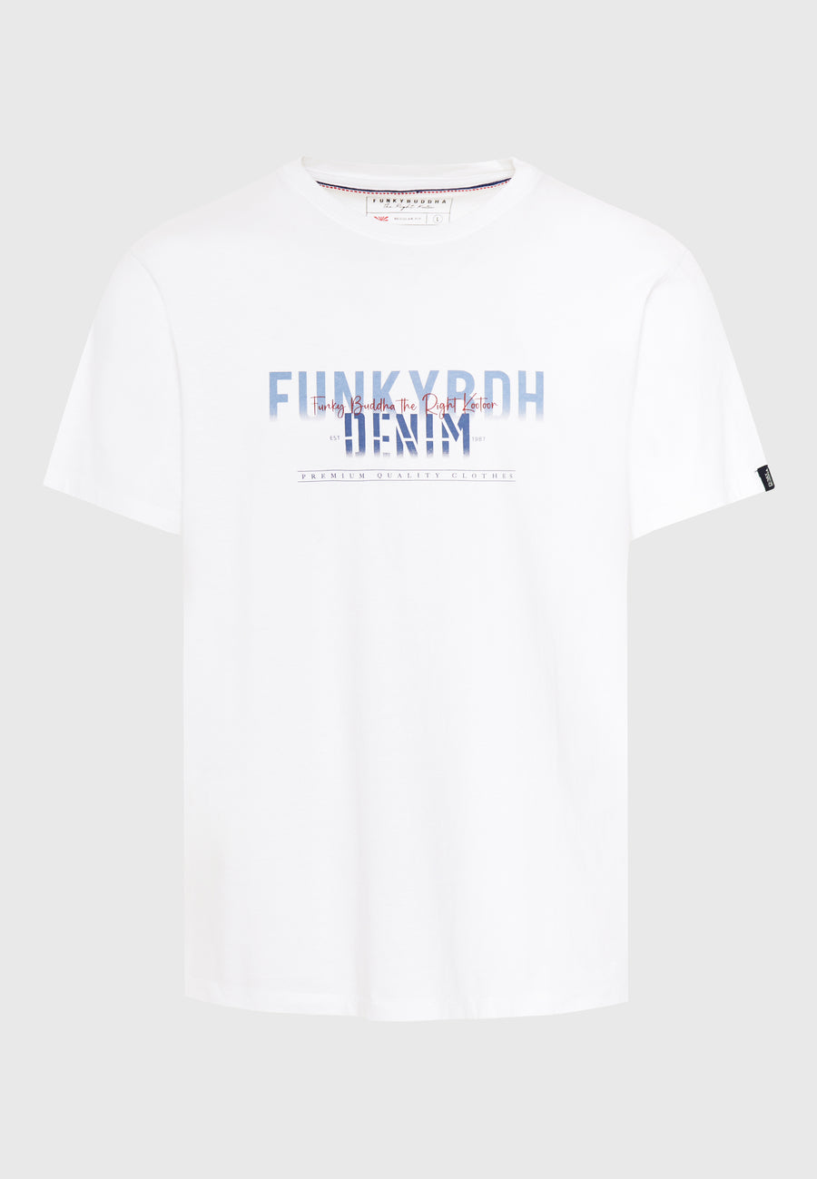 Tricou cu imprimeu decolorat pe piept - Alb