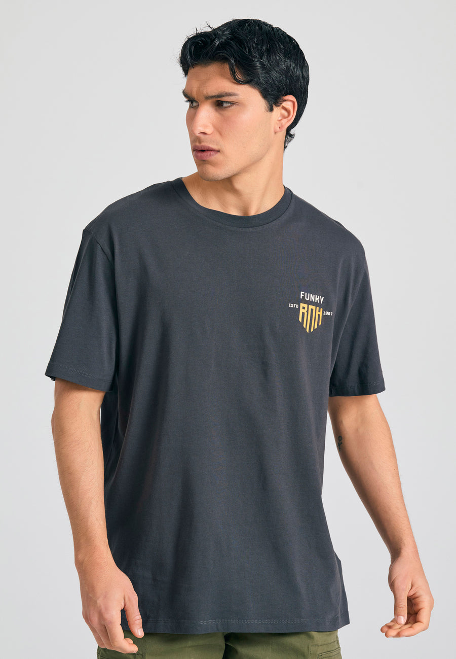 Tricou cu croială lejeră și imprimeu grafic pe spate - Antracit
