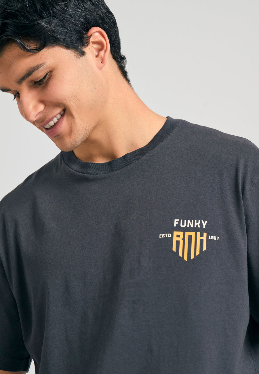 Tricou cu croială lejeră și imprimeu grafic pe spate - Antracit
